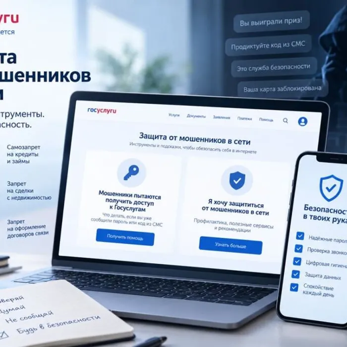 На Госуслугах доступен сервис «Защита от мошенников в сети»